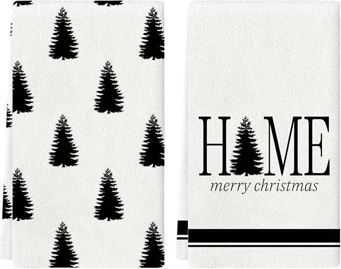 Christmas Kitchen Towels Set of 2 Christmas Tree Dish Towel Tea Towels for Kitchen 16x28 Inch Absorbent Drying Cloth Cooking Baking Cleaning