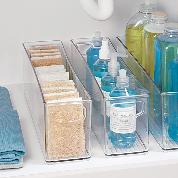 iDesign Small Stackable Storage Bins with Handles for Pantry or Fridge, Set of 4, Clear, Made in USA
