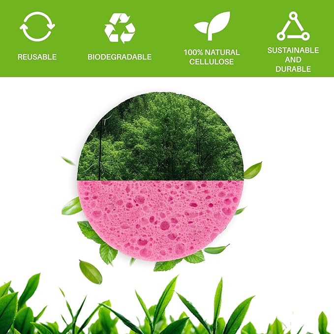 50-Count Compressed Facial Sponges,100% Natural Cellulose Cosmetic Make Up Sponges for Face Daily Facial Cleansing,Exfoliating,Makeup Removal(Pink)