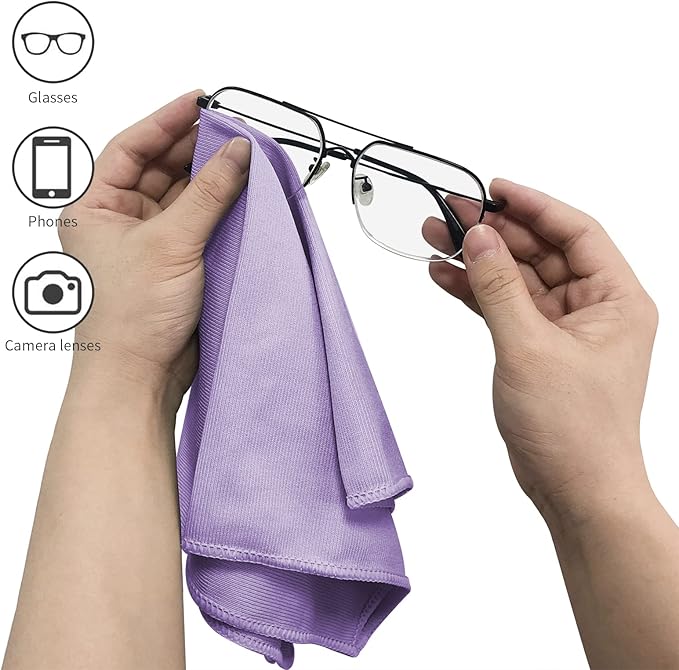 12 Pack Microfiber Glass Cleaning Cloth, 10.8 Inch X 13.8 Inch, Lint Free Quickly Clean Windows, Mirrors, Glasses, Phone Screens, Camera Lenses, Purple
