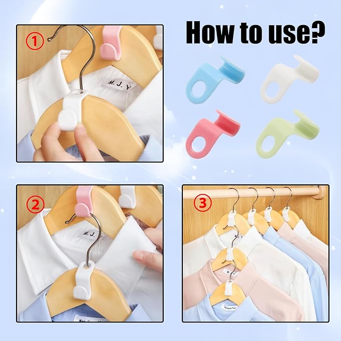 48 Pcs Multicolored Space Saving Hanger Connector Hooks, Connector Hooks Stacking Extender, Plastic Organizer for Closet Storage/College Dorm Rooms