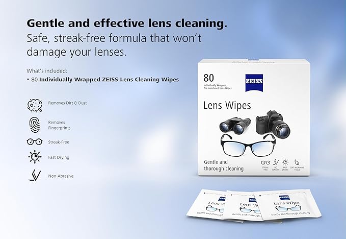 ZEISS Pre-Moistened Lens Cleaning Wipes, 80 Count