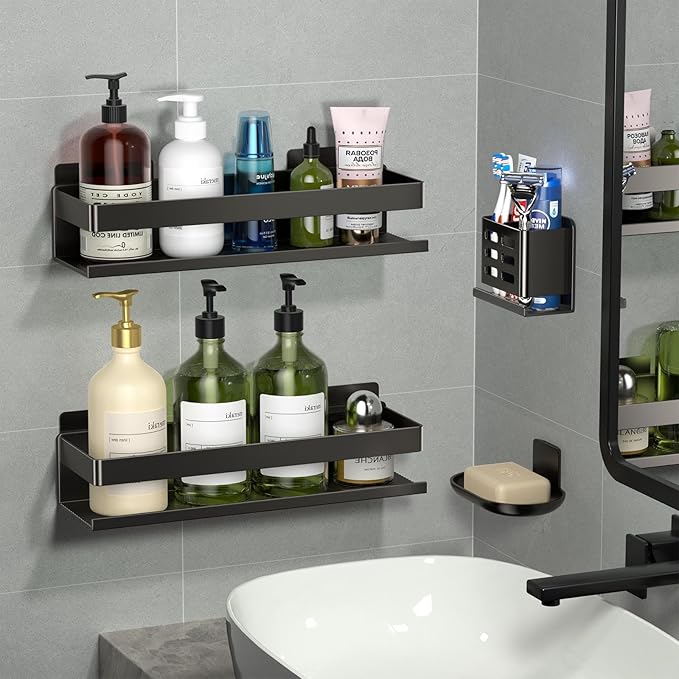 YESENT Shower Caddy,Shower Shelf 4 Pack - Bathroom Shower Shelf Rust-Proof Aluminum Adhesive Installation No Drilling Required, Suitable for Bathroom Storage and Home Decoration