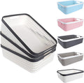 CertBuy 3 Pack Plastic Storage Baskets 14 x 10 x 4.5 Inch, Large Weave Storage Bins with Handle for Cabinet, Shelf, Kitchen, Bedroom, Bathroom and office – White
