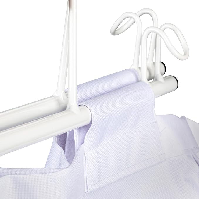 Household Essentials Rolling Laundry Hamper, Heavy Duty Canvas Bag, 2 Load Capacity, Foldable Frame, White Bag with Velcro Fasteners, White