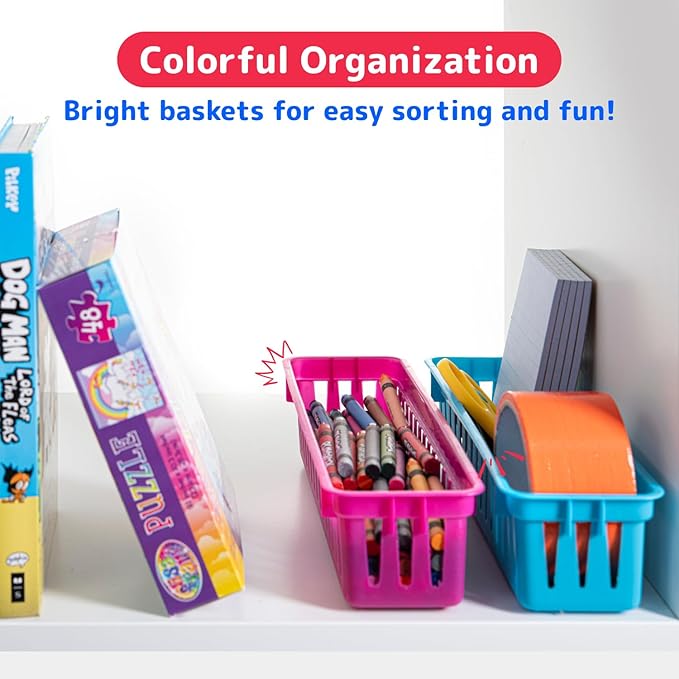 Prextex Classroom Pencil Organizer Pencil Basket or Crayon Basket, Variety Colors (12 pack)