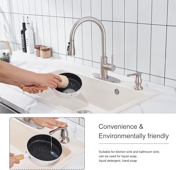 GAGALIFE Kitchen Sink Soap Dispenser Brushed Nickel, Under Sink Soap Dispenser with 40" Silicone Extension Tube Kit,Say Goodbye to Frequent Refills