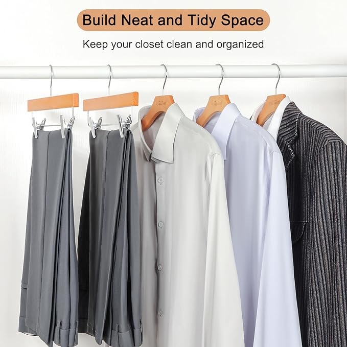 TOPIA HANGER Wooden Coat Hangers 12 Pack, Premium Wood Top Suit Hangers with No Shoulder Bump, 360° Swivel Hook and Cut Notches Clothes Hangers for Sweater, Coat, Shirts, Jackets, Dress, Natural CT84N