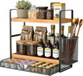 2 Tier Spice Rack Organizer for Countertop with Drawer and Basket, Suitable for Coffee Organizer, Kitchen Counter Storage, Bathroom Storage