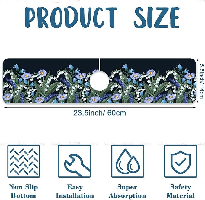 Blooming Lilies Sink Splash Guard Valley Lilies Flowers Faucet Absorbing Mat Fast Drying Mat Sink Gadgets Splash Guard Behind Faucet Drip Catcher for Kitchen Bathroom, 23.5"x5.5"