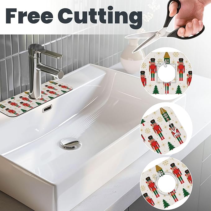 Nutcracker Christmas Tree Snowflakes Kitchen Sink Splash Guard Faucet Mat Super Absorbent Fast Drying Mat Sink Gadgets-Fast Drying Pad Sink Mat For Kitchen Bathroom (15" X 5.5" )