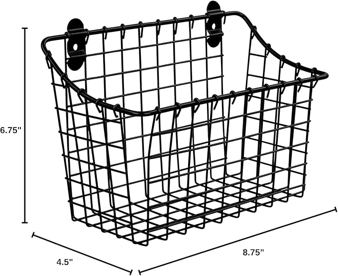 Spectrum Large Wall Mounted Wire Basket Matte Black Kitchen Wall Mount Organizer Storage Basket, Wire Basket for Bathroom Pantry Organization, Wall Mount Hanging Wire Caddy for Modern Kitchen