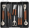 Aujen Silverware Organizer - Expandable Kitchen Drawer Organizer, Adjustable Utensil Organizer, Cutlery Tray for Forks, Knives, Multipurpose Kitchen Organizers and Storage Solution, Black, X-Large