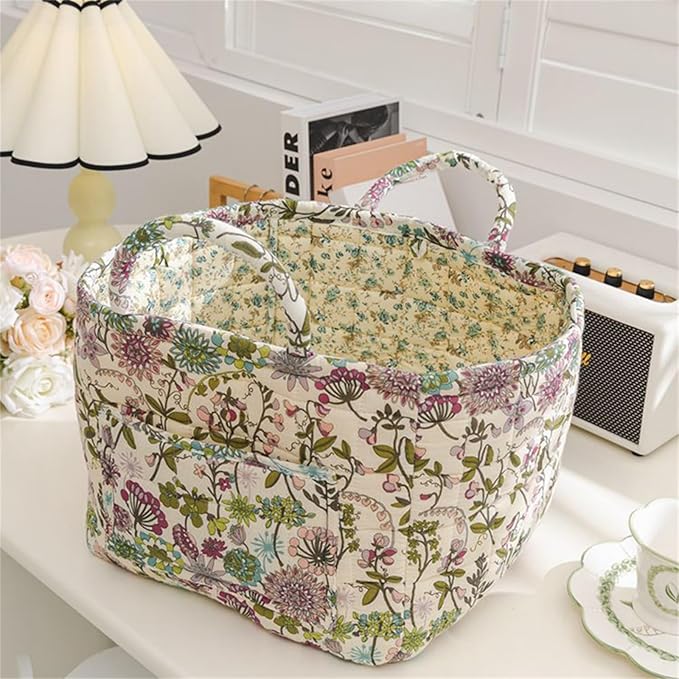 Boho Fabric Storage Basket, Large Capacity Laundry Basket, 12.2'' x 10.23'' x 10.23'' Collapsible Laundry Hamper with Easy Carry Handles (Purple, L)