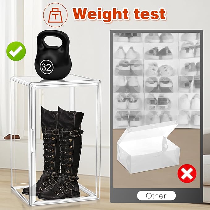 23.6'' Tall Acrylic Display Case for Collectible, XXXXX-Large Purse Handbag Organizer 13.8''x12.2''x23.6'' Clear Boot Totes Storage Box Transparent Huge Figure Collectibles Showcase with Magnetic Lid