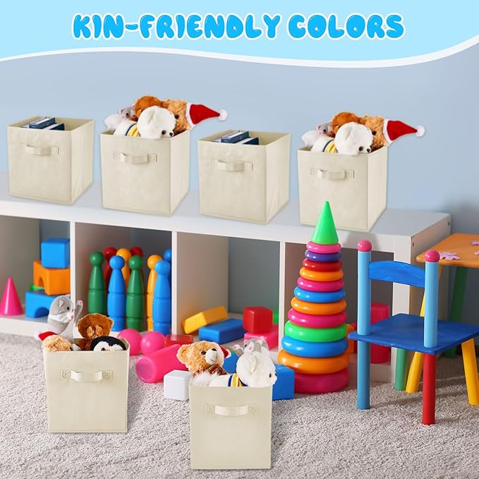 Yinder 12 Pcs Cube Storage Bin White 11'' Storage Bins for Playroom Decor Colorful Bins for Kids Foldable Baskets for Nursery Organizer Boxes Fabric Boxes