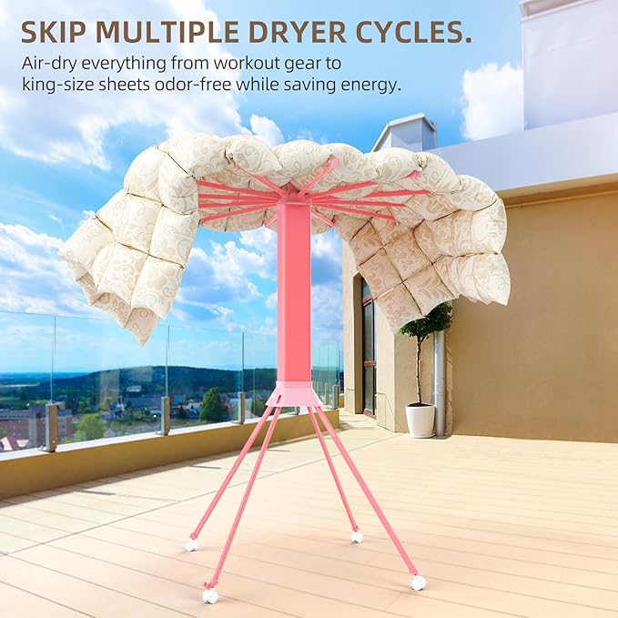 fendia Clothes Drying Rack Foldable & Collapsible Drying Racks with 4-Leg Octopus Design, Large Capacity Space Saving Indoor Drying Rack for Bedroom,Balcony,Laundry for Indoor/Outdoor Use（Pink）