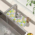 Cute Flowers Kitchen Sink Splash Guard Faucet Mat Retro Floral Super Absorbent Fast Drying Mat Sink Splash Guard Behind Faucet for Kitchen Bathroom, 15.5"x5.5"