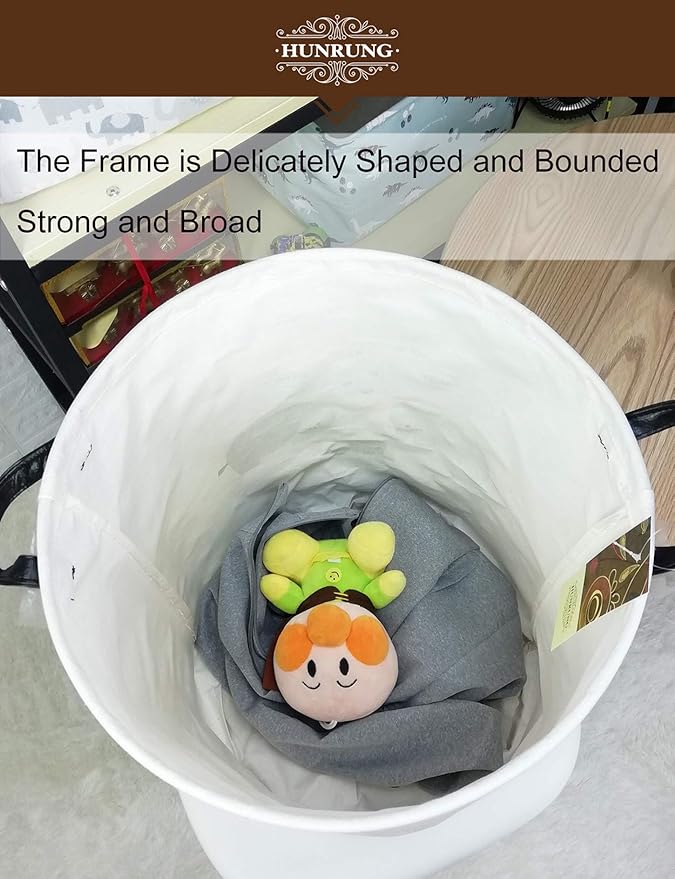 HUNRUNG Laundry Hamper,Large Canvas Fabric Lightweight Storage Basket Toy Organizer Dirty Clothes Collapsible Waterproof for College Dorms, Children Bedroom,Bathroom（Round-Family Elephants）