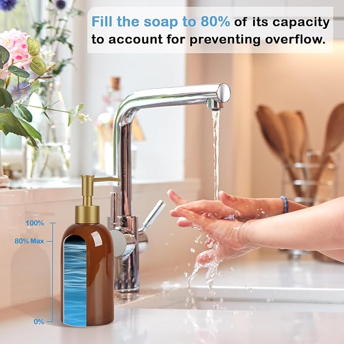 Natheeph 14OZ Ceramic Soap Dispenser Ceramic Soap Pump Dispenser Can Fill Liquid for Bathroom/Kitchen (Amber)