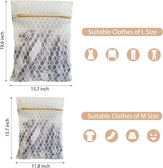 6 Pack Laundry Bag, Durable Big Honeycomb Mesh Laundry Bags Suitable for Delicate Clothes Washing (3 Large, 3 Medium) White