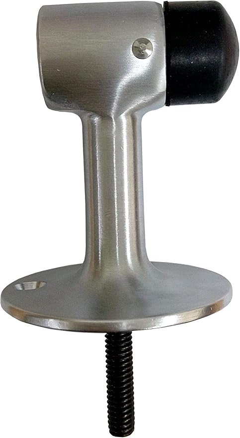 QCAA Solid Brass Door Stop, 3" Height, Satin Chrome, 1 Pack