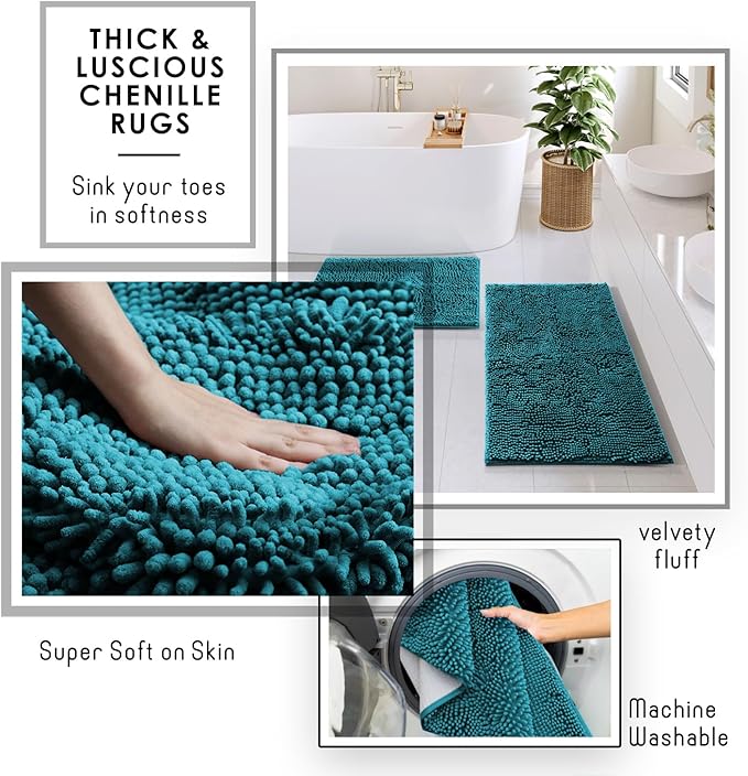 Clara Clark Bathroom Accessories Set - Bathroom Set, Bathroom Sets with Shower Curtain and Rugs, Shower Curtain Set with Bathroom Trash Can - Teal - 22PC