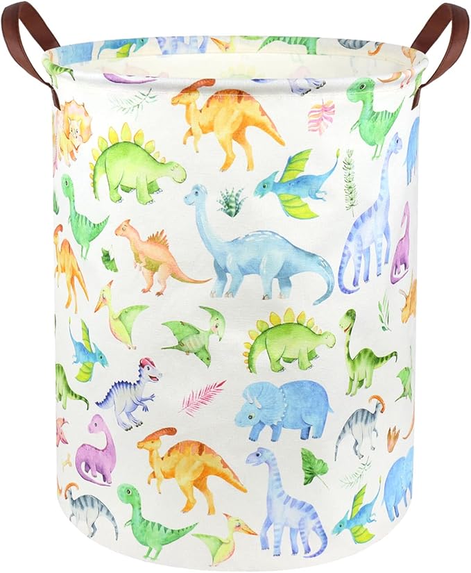 Large Storage Basket,Dinosaur Baby Hamper,Collapsible Canvas Waterproof Coating Boys hamper for Storage Bin Toy Bins,Kids Room,Boys Room Decor,Toys Nursery Gift Basket,Room Decor(Dinosaur)