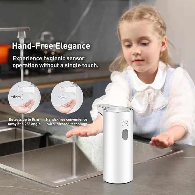 EKO Aroma Touchless Automatic Soap Dispenser for Bathroom and Kitchen, Liquid Hand Soap Dispenser, Water-Resistant and Rechargeable, 9 fl oz (White)