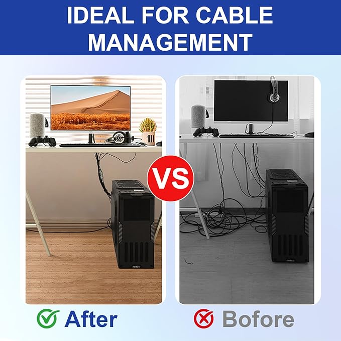100PCS Reusable Cable Ties, 8 Inches Adjustable Cord Straps, Wire Organizer, Cord Wrap Hook Loop Cable Management, Multi Purpose Cable Management Ties for Home, Office & Data Centers Black