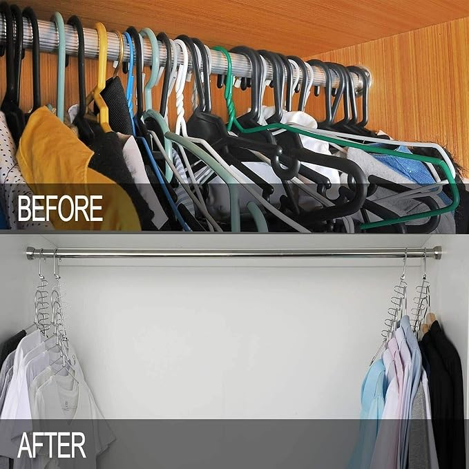 KLEVERISE 20 Pack Metal Space Saving Hangers, Stainless Steel Hangers, Magic Cascading Closet Clothing Hanger Organizer Space Saver, College Dorm Essentials
