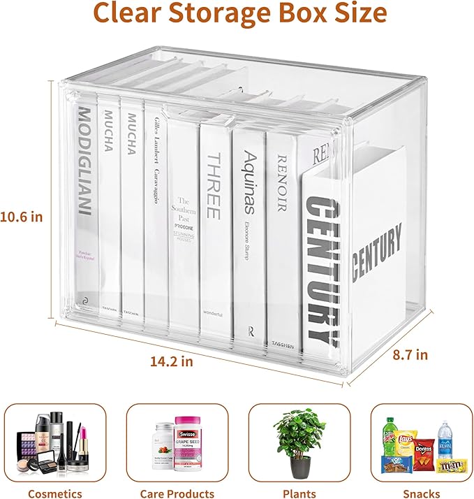 Clear Acrylic Display Case with Magnetic Lid-Dustproof Plastic Book Storage box,Clear Box,Purse Storage Organizer,Action Figure Display Case,Acrylic Sneaker Shoe Box(2 Pack)