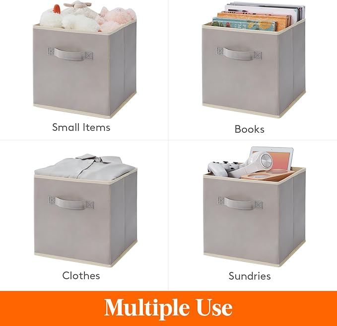 Lifewit Storage Cubes, Foldable Decorative Fabric Storage Baskets for Organizing Home Organizers with Handles for Shelves, Closet, 11 Inch Bins, 18L Light Gray, 16 Packs