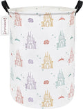 QUEENLALA Large Storage Basket,Laundry Hamper/Bathroom/Home Decor/Collapsible Round Storage Bin,Boys and Girls Hamper/Boxes/Clothing(Round-Rose Castle)