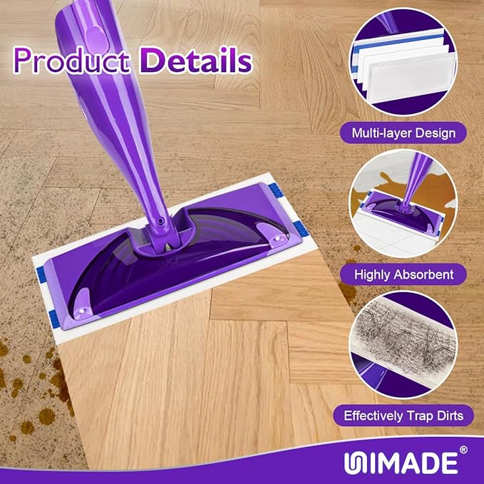 64 Count Mop Pad Refill Compatible with Swiffer WetJet, Disposable Multi-Layers Mopping Pads for All Hard Surface, Especially Hardwood Floor, Super Absorbent Spray Mopping Pad Refills