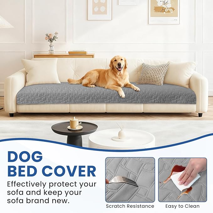 Waterproof Dog Blanket, Non-Slip Soft Pet Bed Cover, Couch Cover for Dogs Washable, Protects Sofa, Furniture, Crate, Car, Tear Resistant Leakproof Pet Blanket (68x82 Inch, Light Grey)