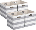 11x11 Cube Storage Bins, Collapsible Fabric Storage Cubes, Cubby Storage Organizer Bins Striped Container Baskets for Organizing Home Office Wardrobe Closet Shelf, Pack of 4, Gray/White