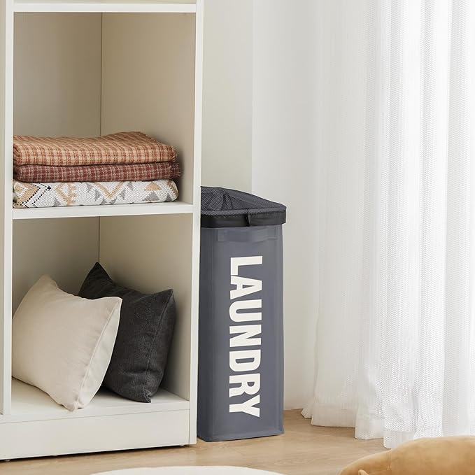 Slim Laundry Hamper with Removable Inner Bag and Side Handles, 45L Small Laundry Baskets to Store Clothes, Narrow Dirty Clothes Hamper for Laundry Room, Bathroom, Bedroom, and Living Room - Grey