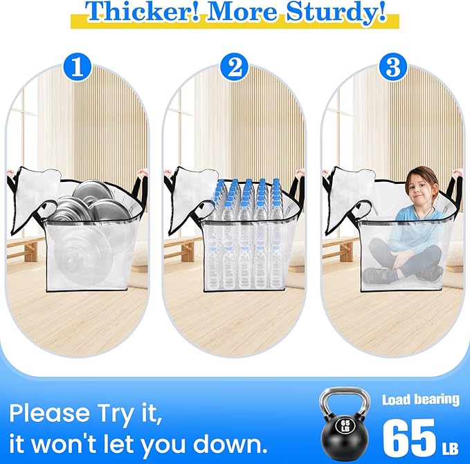 BlissTotes 2-Pack Large Moving Bags with Backpack Straps & Strong Zippers, Heavy-Duty Storage Bags Moving Boxes for Space Saving, Dorms, Transport, 76L-20 Gallons, Clear