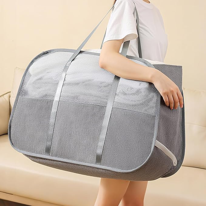 Large Collapsible Laundry Hamper,Gray Oxford Cloth 95L Capacity laundry basket with Handles,Breathable Mesh Design,Sturdy Steel Frame Clothes Hamper Wide opening for easy storage