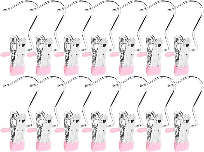 30 Pack Boot Hanger for Closet, Laundry Hooks with Clips, Boot Holder, Hanging Clips, Portable Multifunctional Hangers Single Clip Space Saving for Jeans, Hats, Tall Boots, Towels(Pink)