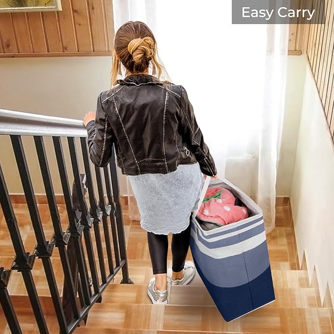 HomeHacks 2 Pack Large Laundry Baskets, Waterproof, Freestanding Laundry Hampers, Collapsible Clothes Hamper with Reinforced Handles in Laundry, College Dorm, Bathroom, Bedroom (Blue+Pink, 88Lx2)