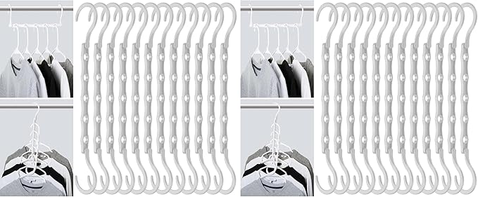 Mr. Pen- Space Saving Hangers for Clothes, 12 pcs, White, Plastic Multi Clothes Hangers Space Saving, 5 Slots, 360° Rotating Hooks (Pack of 2)