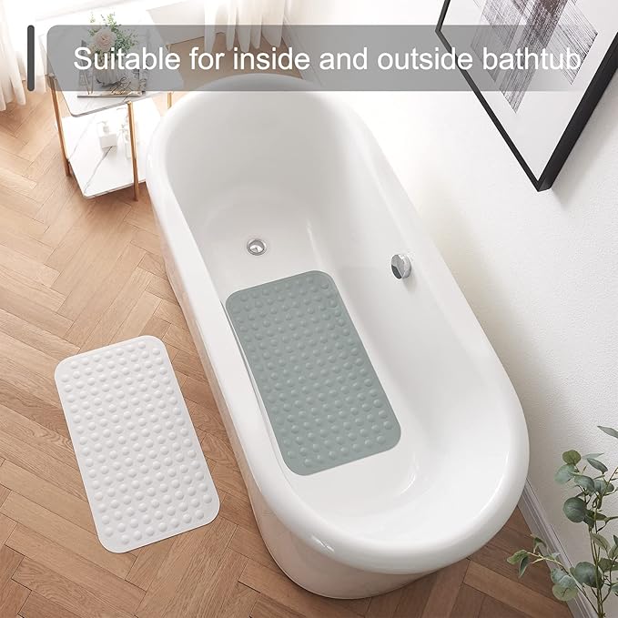 Yanzifly Bathtub Mat Non Slip Bath Mat for Tub Silicone Soft Bath Tub Mat Non Slip Shower Mats, Suction Cups Bath Tub Anti Slip Matt for Family Use, Machine Washable-White