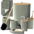 Clara Clark Bathroom Set - Sage Green Bathroom Accessories Set, 6PC Bathroom Accessory Set, Bathroom Sets with Bathroom Rugs, Toilet Brush, Trash Can & Soap Dispenser