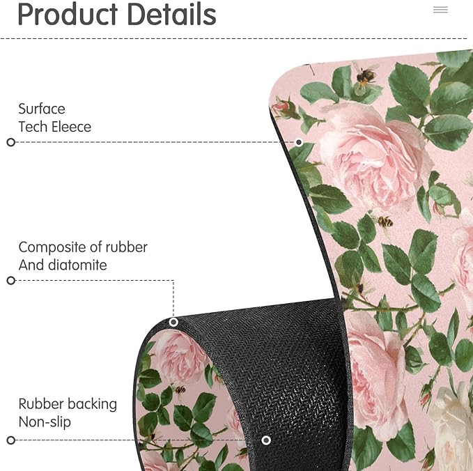 Pastel Pink Rose Bees Grey Butterflies Kitchen Sink Splash Guard Sink Faucet Mat Faucet Handle Drip Catcher Drain Mats for Kitchen Bathroom Countertop Absorbent Di