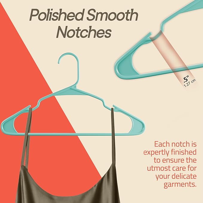 Plastic Clothes Hangers – Heavy Duty Hanger Set, for Organizing Clothes, Dresses, and Coat, Holds Up to 5 lbs, Space-Saving Hangers with Non-Slip Shoulder Grooves, Pack of 80, Aqua