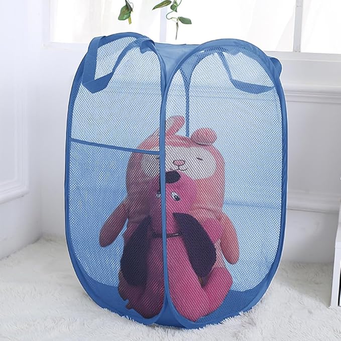 Mesh Pop Up Laundry Hamper, Collapsible Laundry Baskets, Foldable Dirty Clothes Hampers for Bathroom, College Dorm, Travel (Ash Blue)