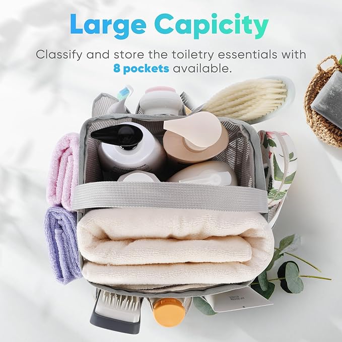 EUDELE Mesh Shower Caddy Portable for College Dorm Room Essentials,Shower Caddy Dorm with 8-Pocket Large Capacity for Beach,Swimming,Gym,Travel essentials