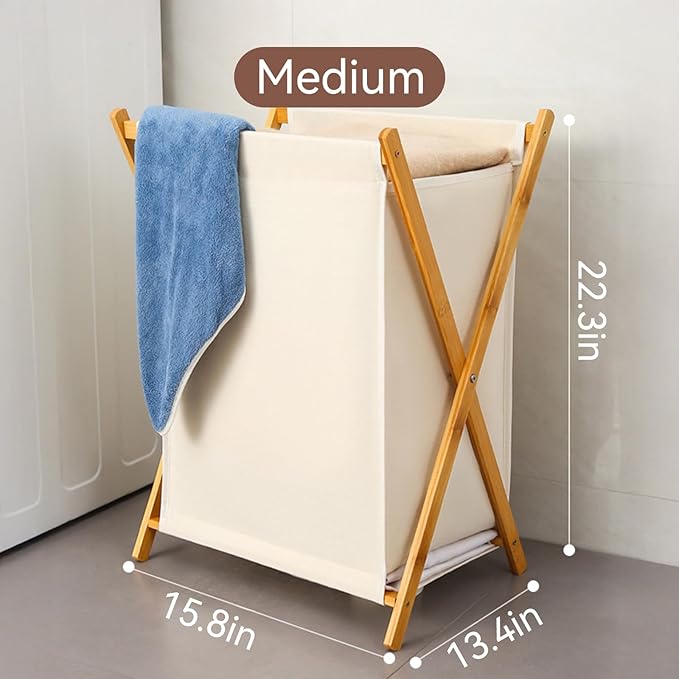 DUMDUM Simple, Eco-Friendly Foldable Laundry Hamper with X-Frame, Multi-Size for Dorm, Bedroom, RV (Beige, Medium)